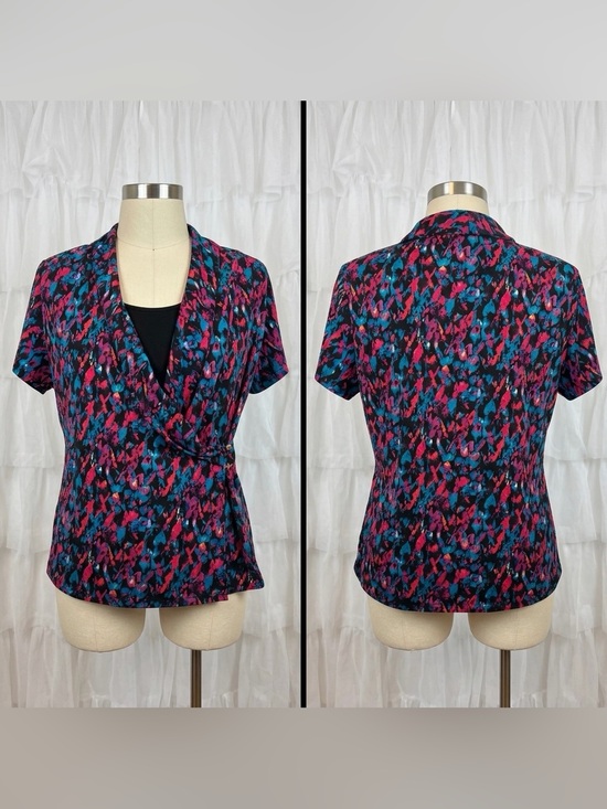 Notations Tops - Notations Women’s Short Sleeve Front Wrap Abstract Print Modesty Insert size XL